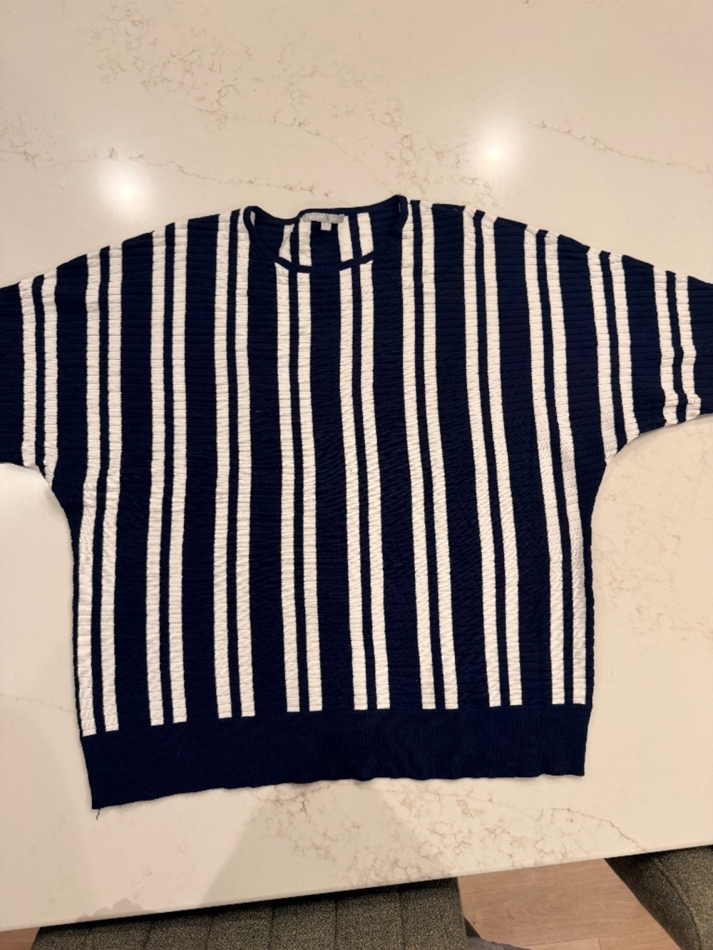 Heart N Crush 1X Navy White Striped Ribbed Knit Dolman Sweater Top Plus Size